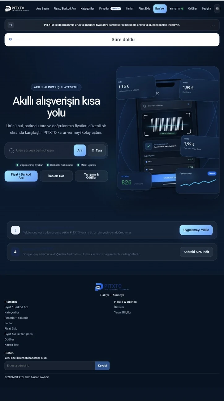 PITXTO gerçek site görünümü